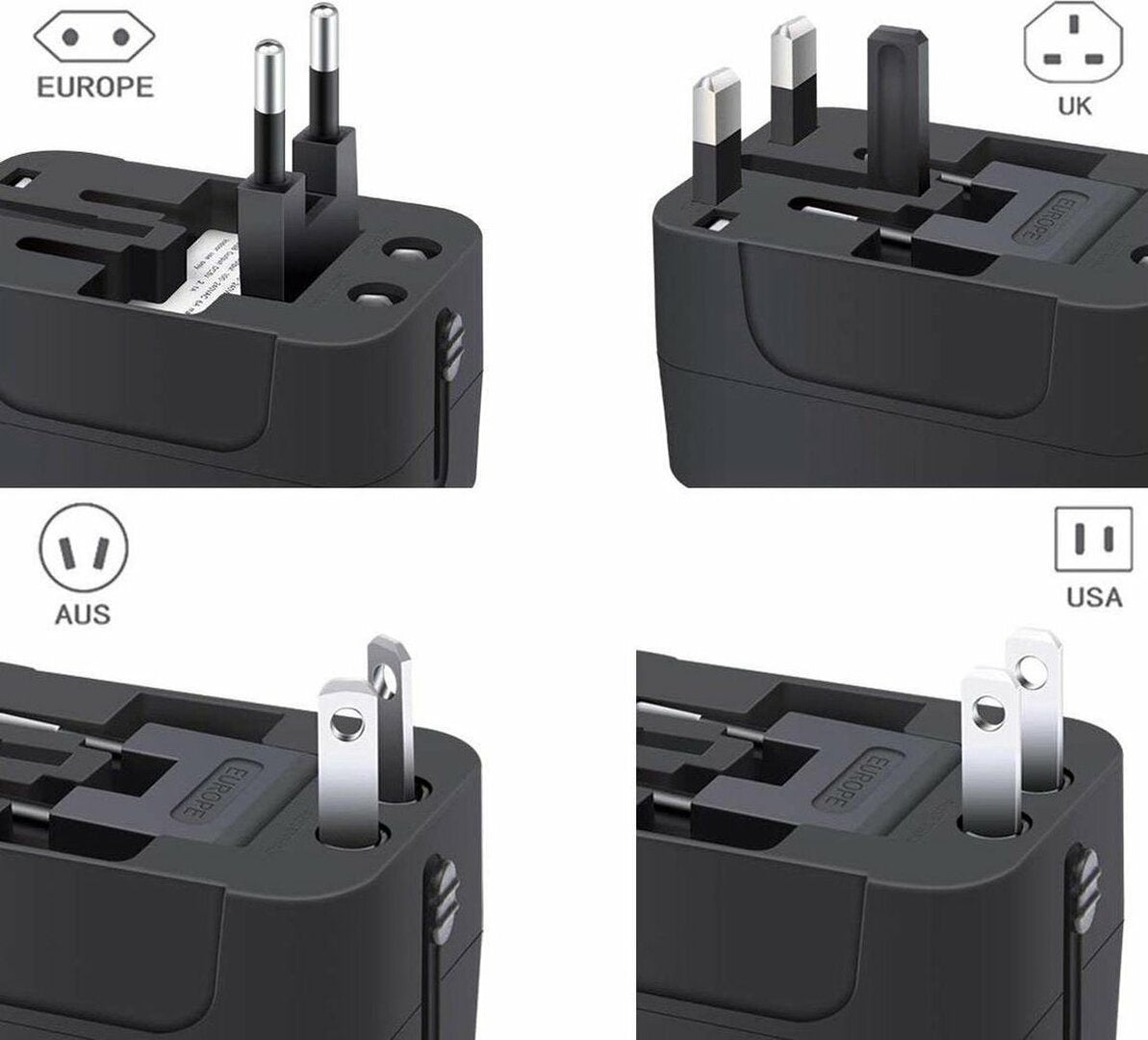 Universele reisstekker met 2 fast charge USB poorten